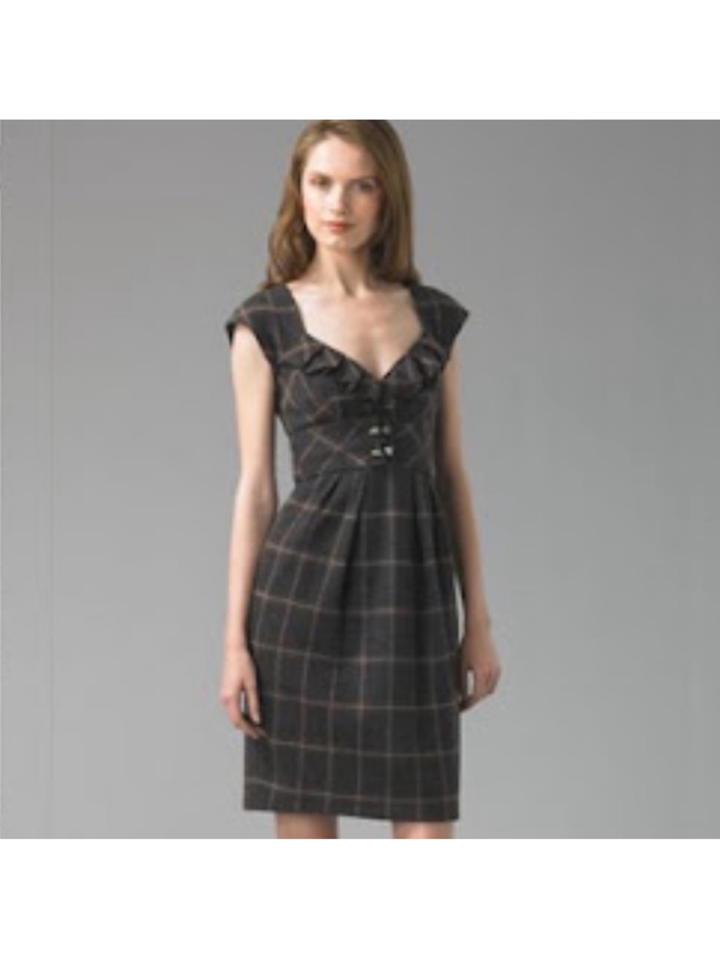Nanette Lepore Piccolo Plaid Wool Belted Sheath Dress - Brown Gray Size 2